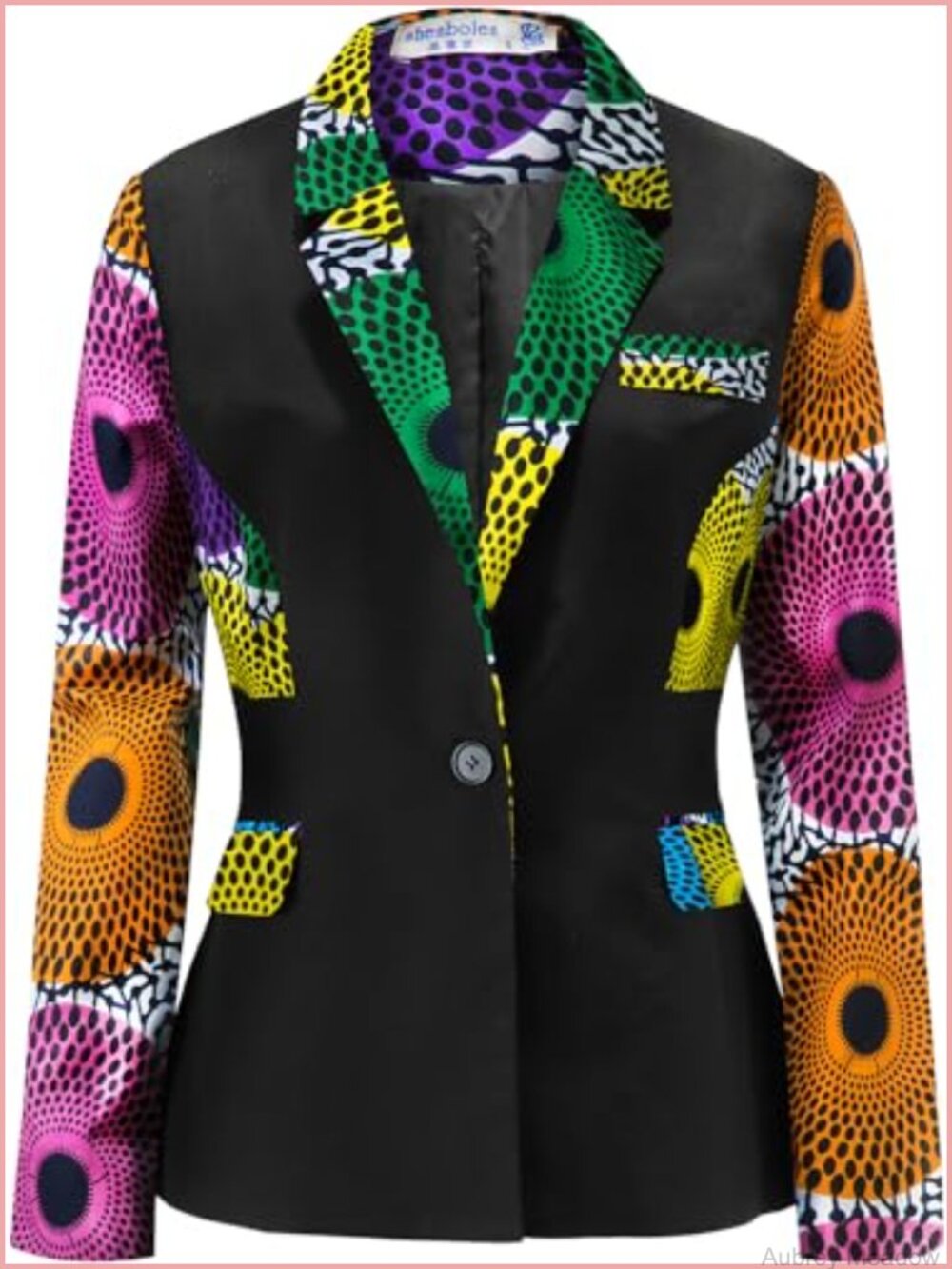 African Print Notched Lapel Blazer Coat Handmade Polyester